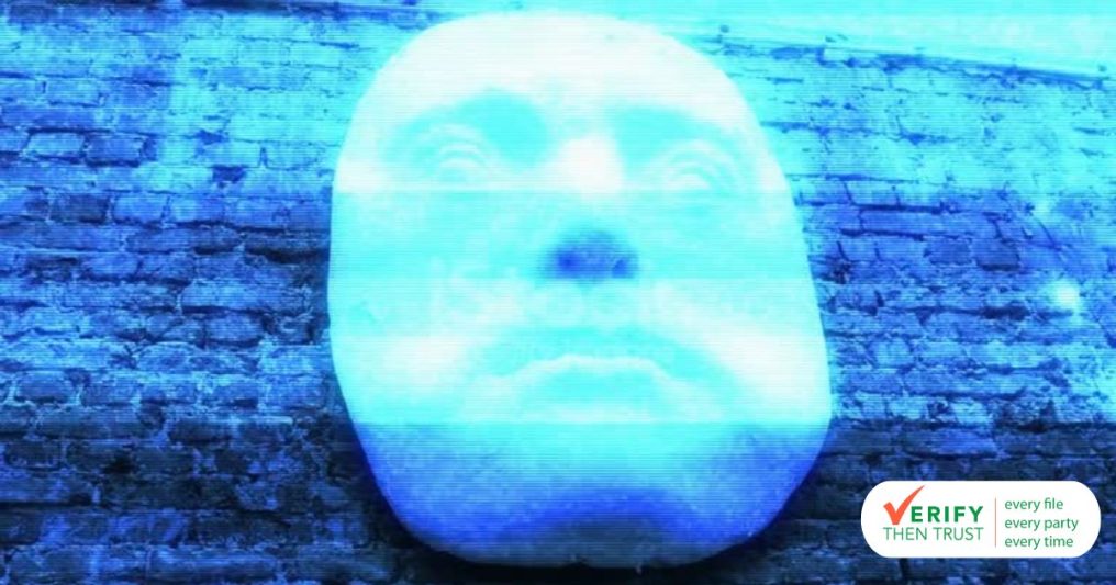 A brick wall with a human-like face painted or drawn on it.