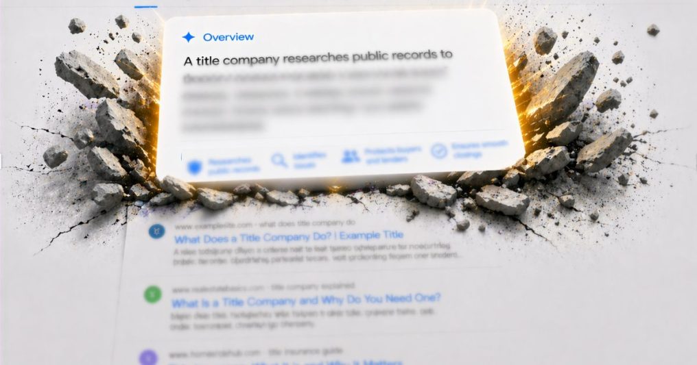 tech generated search answer breaking through traditional results, representing zero-click marketing, SEO strategy, and digital marketing trends.